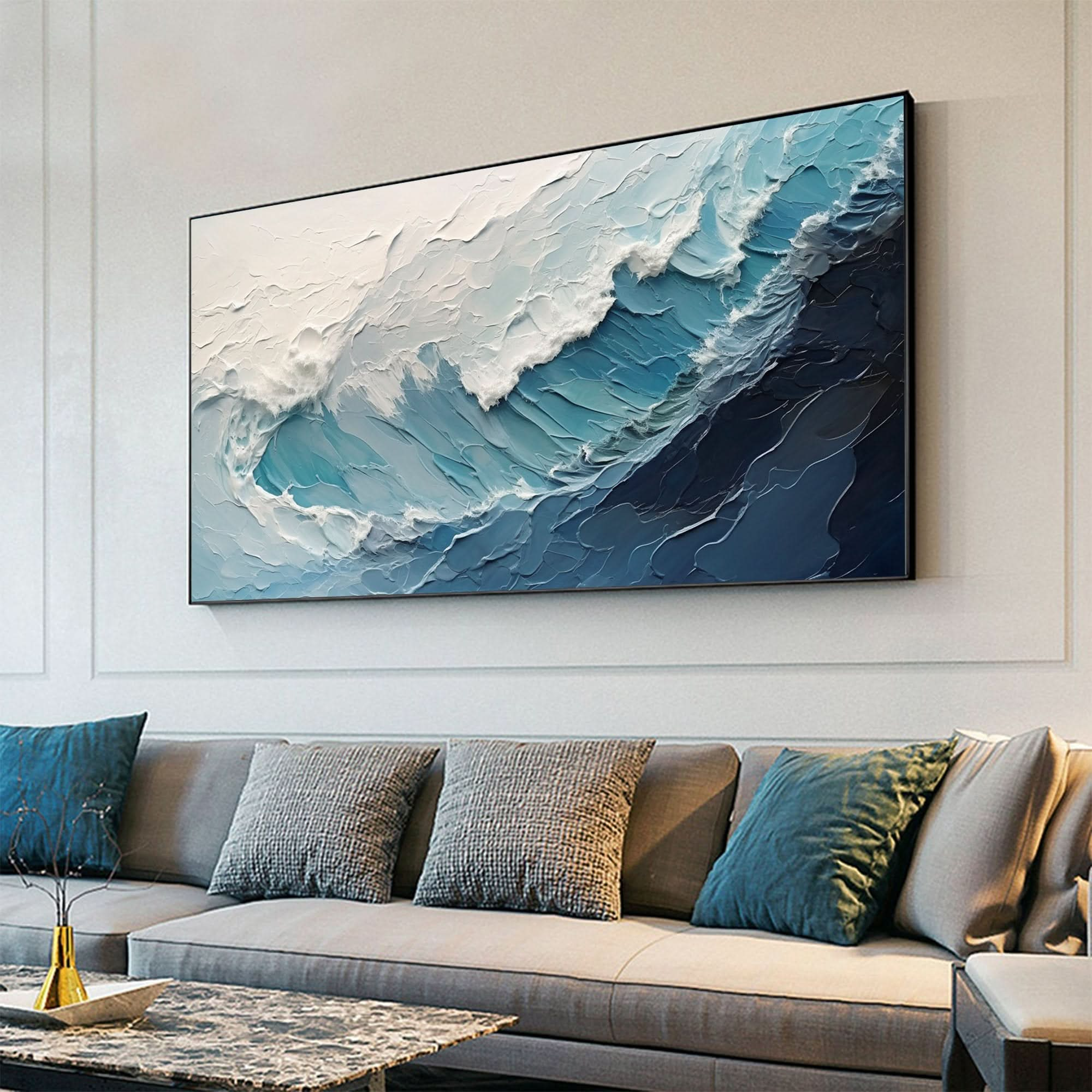 Ocean Symphony - Textured Wave Oil Painting