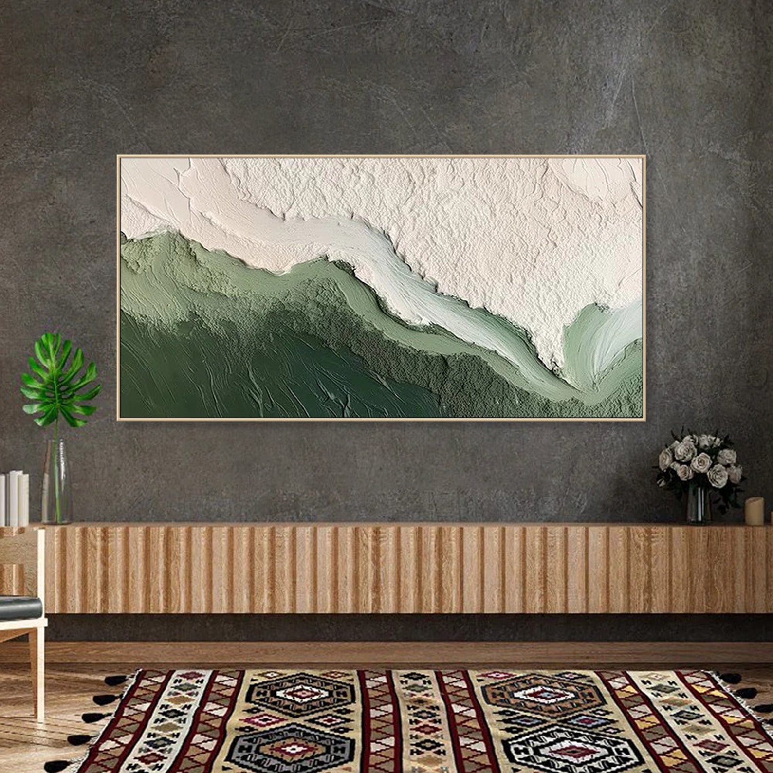 Whispering Coastline 3D Ocean Wave Green Texture Oil Painting