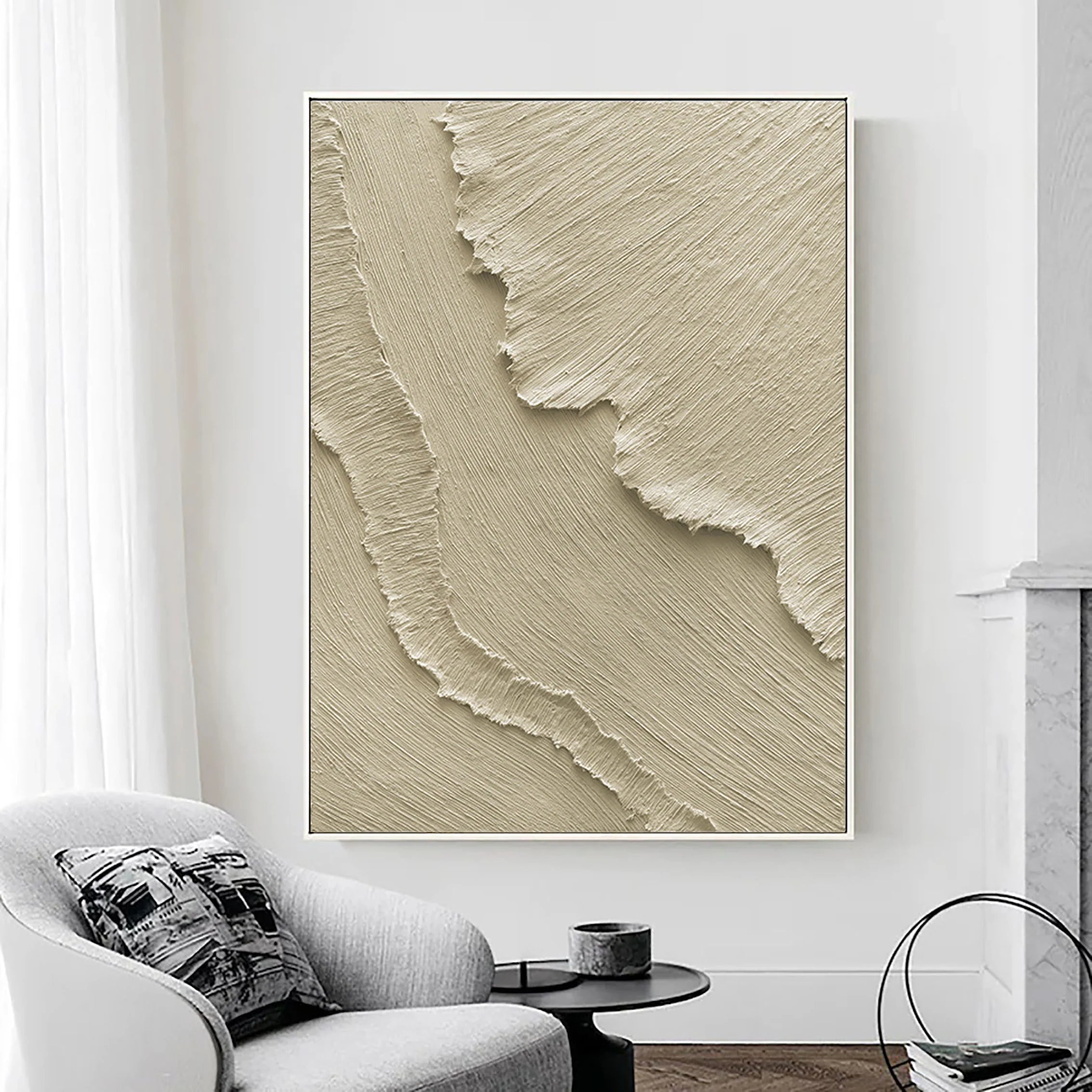 Beige 3D Textured Plaster Painting on Canvas Minimalist Wall Artwork