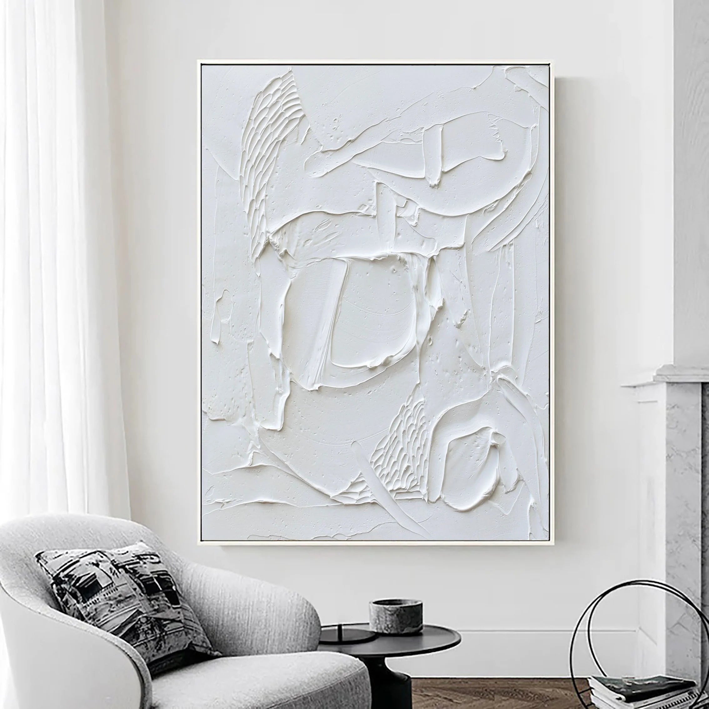 White Plaster Art Painting on Canvas Minimalist Original Room Decor