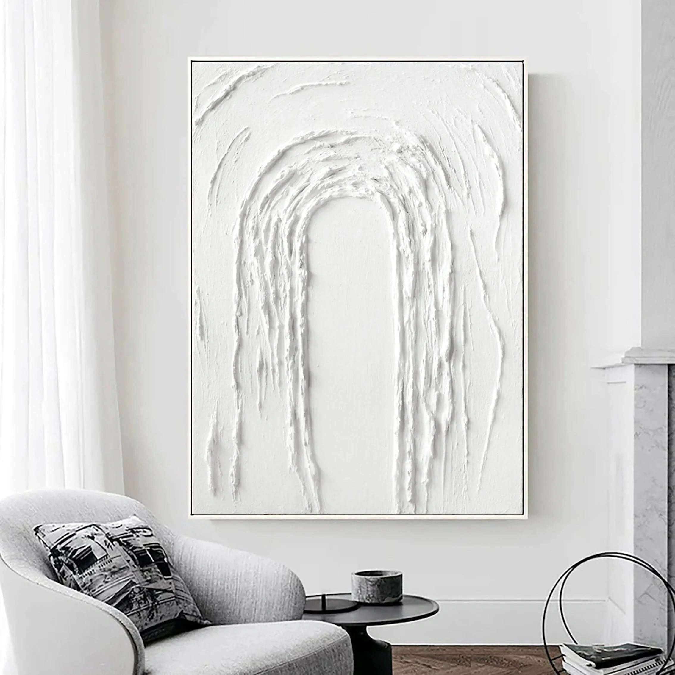 White Textured Plaster Large Painting on Canvas Handcrafted Room Decor