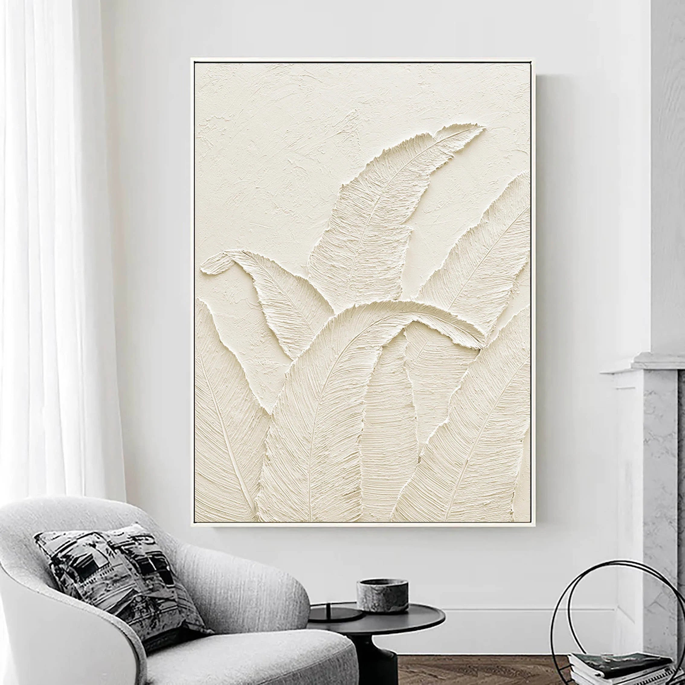 3D Textured Plaster Minimalist Painting White Wall Decor