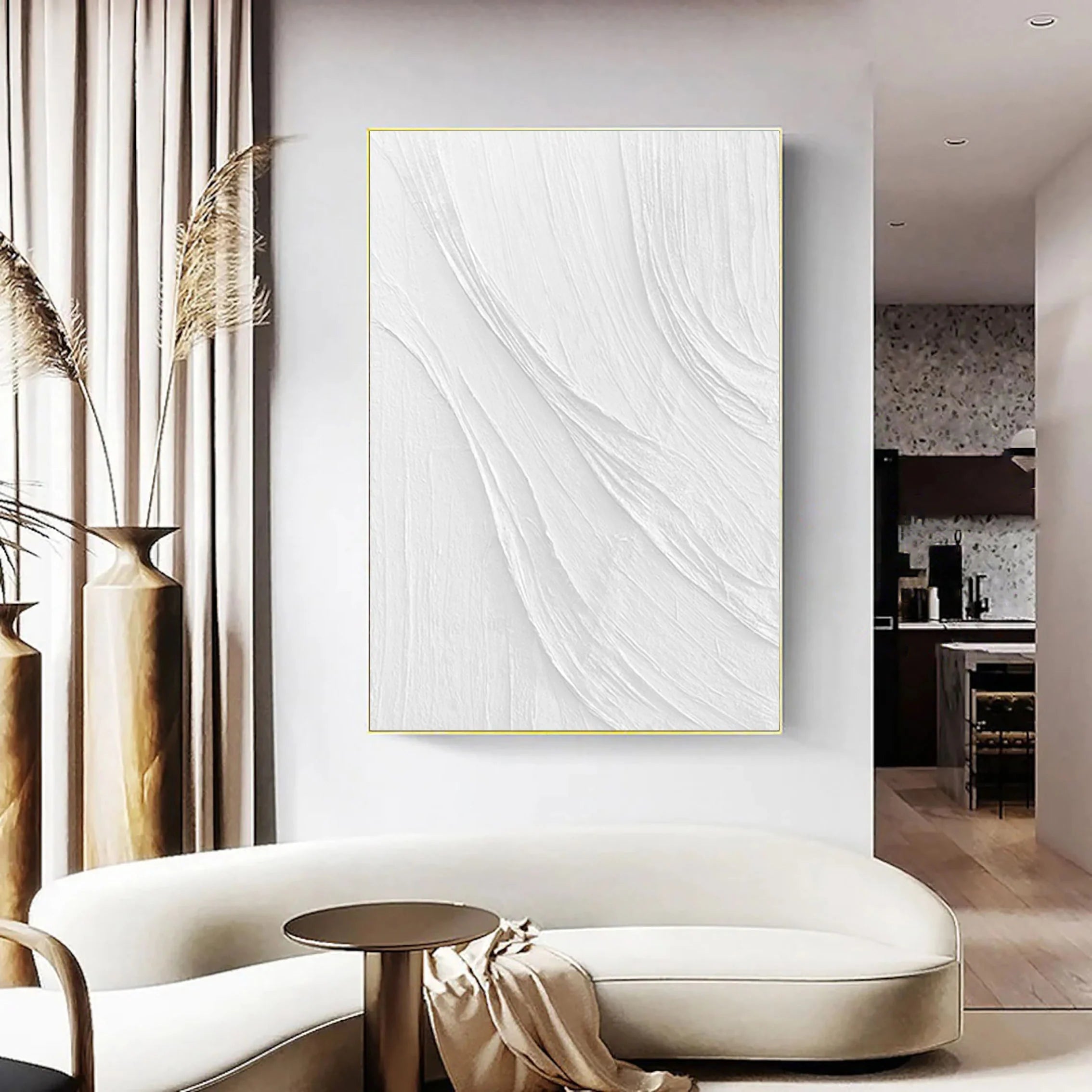 Plaster Minimalistic White Textured Large Painting for Bedroom/Living Room