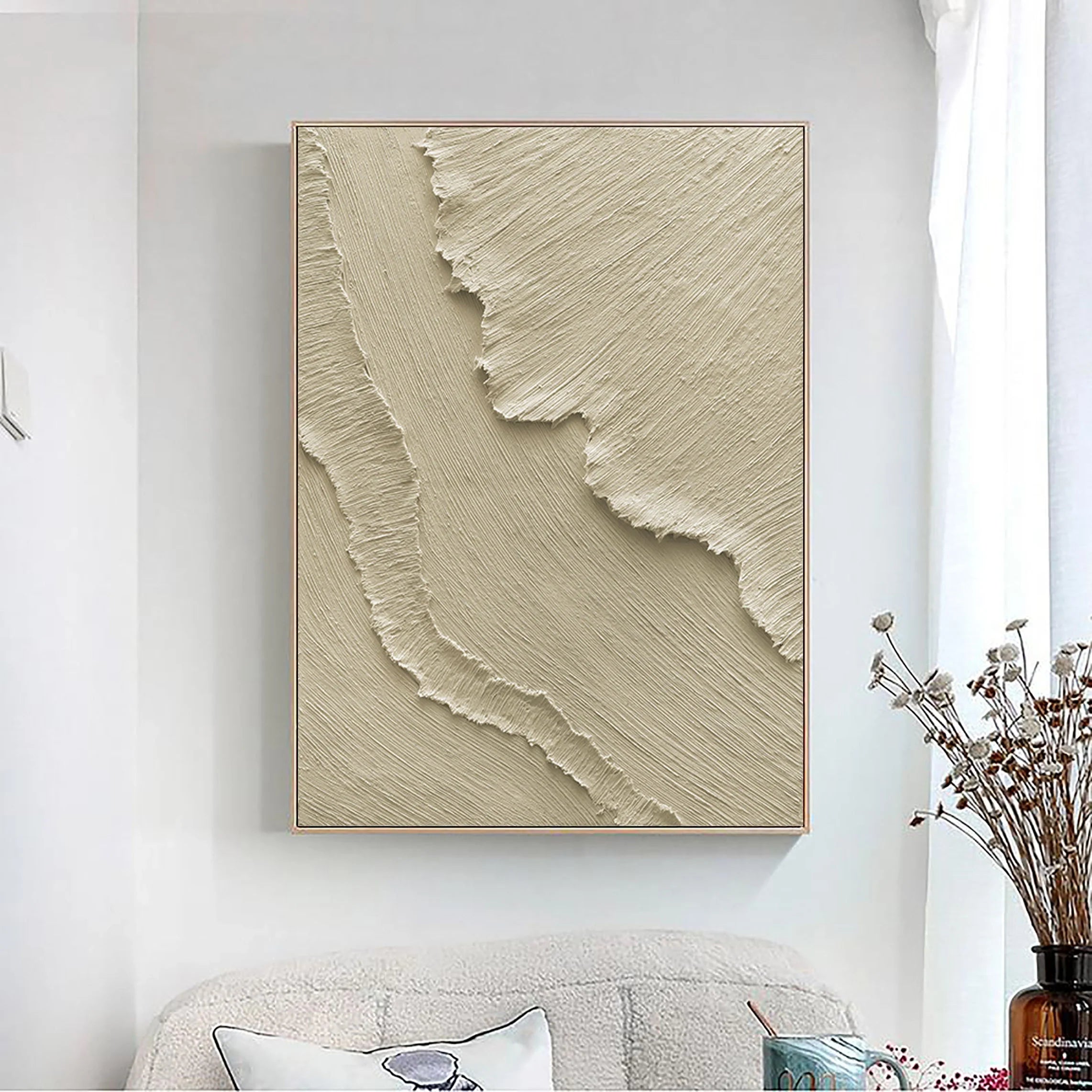 Beige 3D Textured Plaster Painting on Canvas Minimalist Wall Artwork