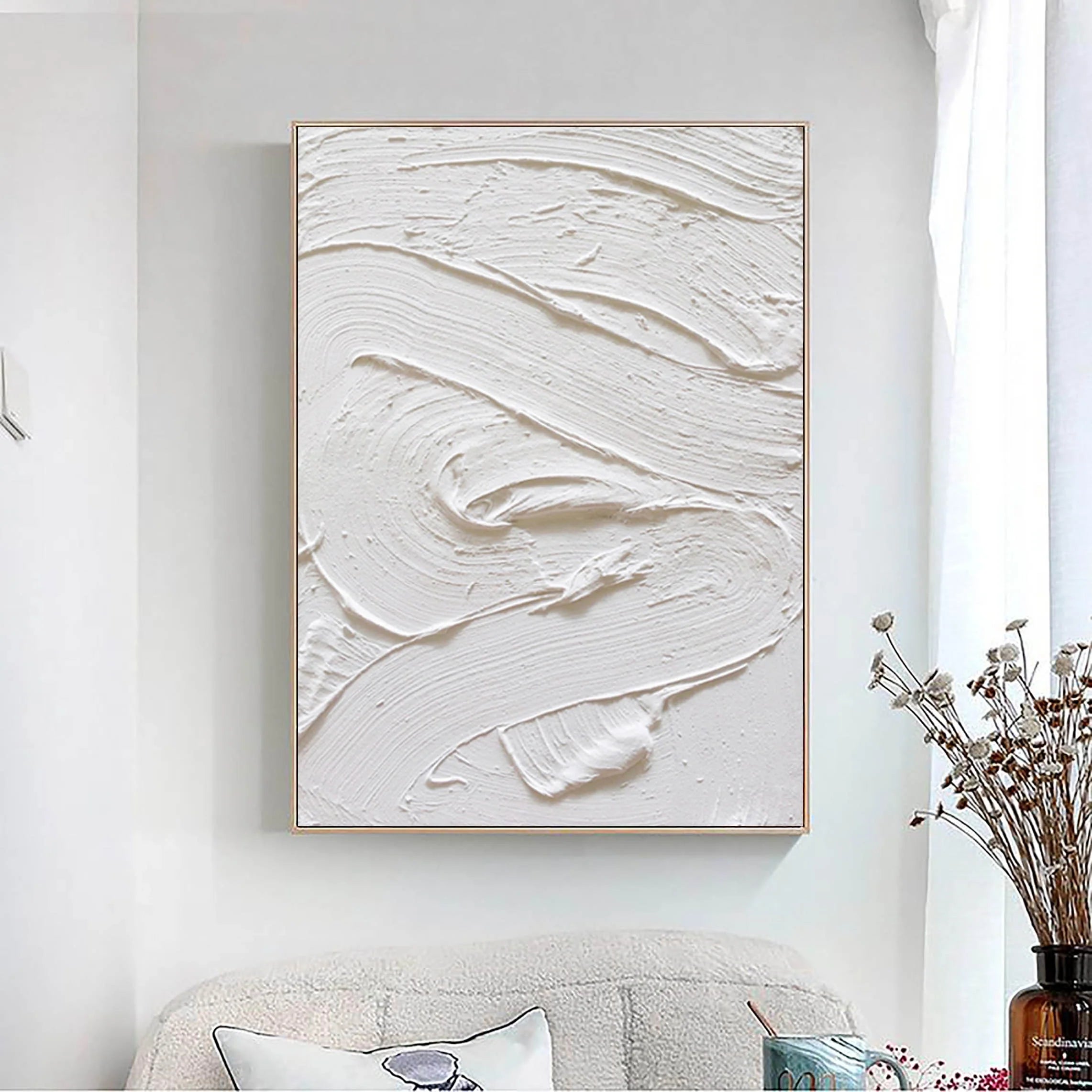 3D Textured White Plaster Minimalist Artwork Large Modern Abstract Original Framed Canvas