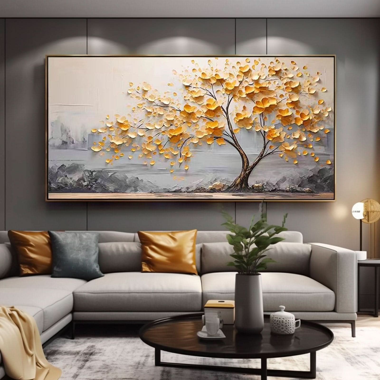 Plaster Wall Art "Golden Solitude" - nukeart