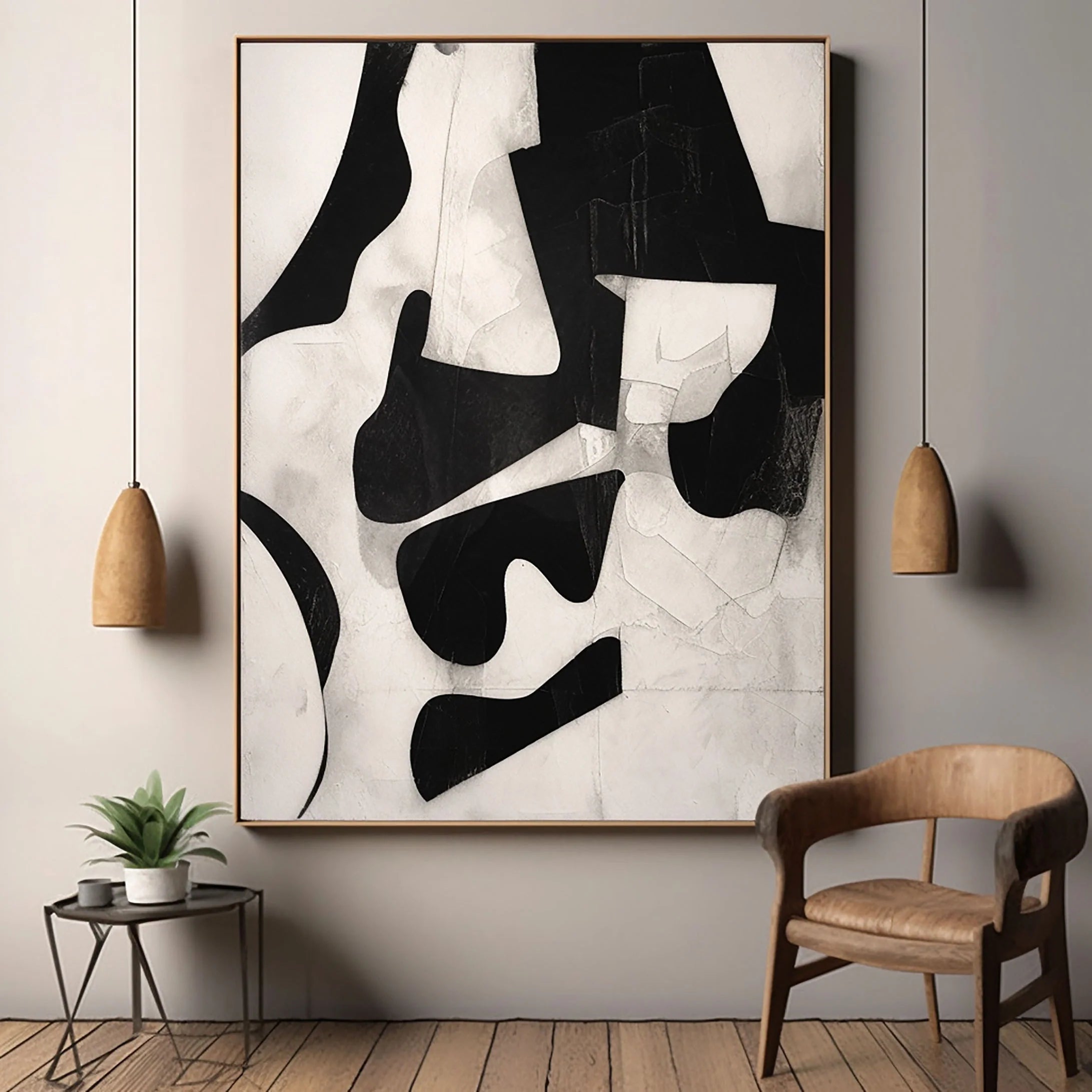 Wabi Sabi Wall Decor on Canvas Black Beige Abstract Painting Original by Artist