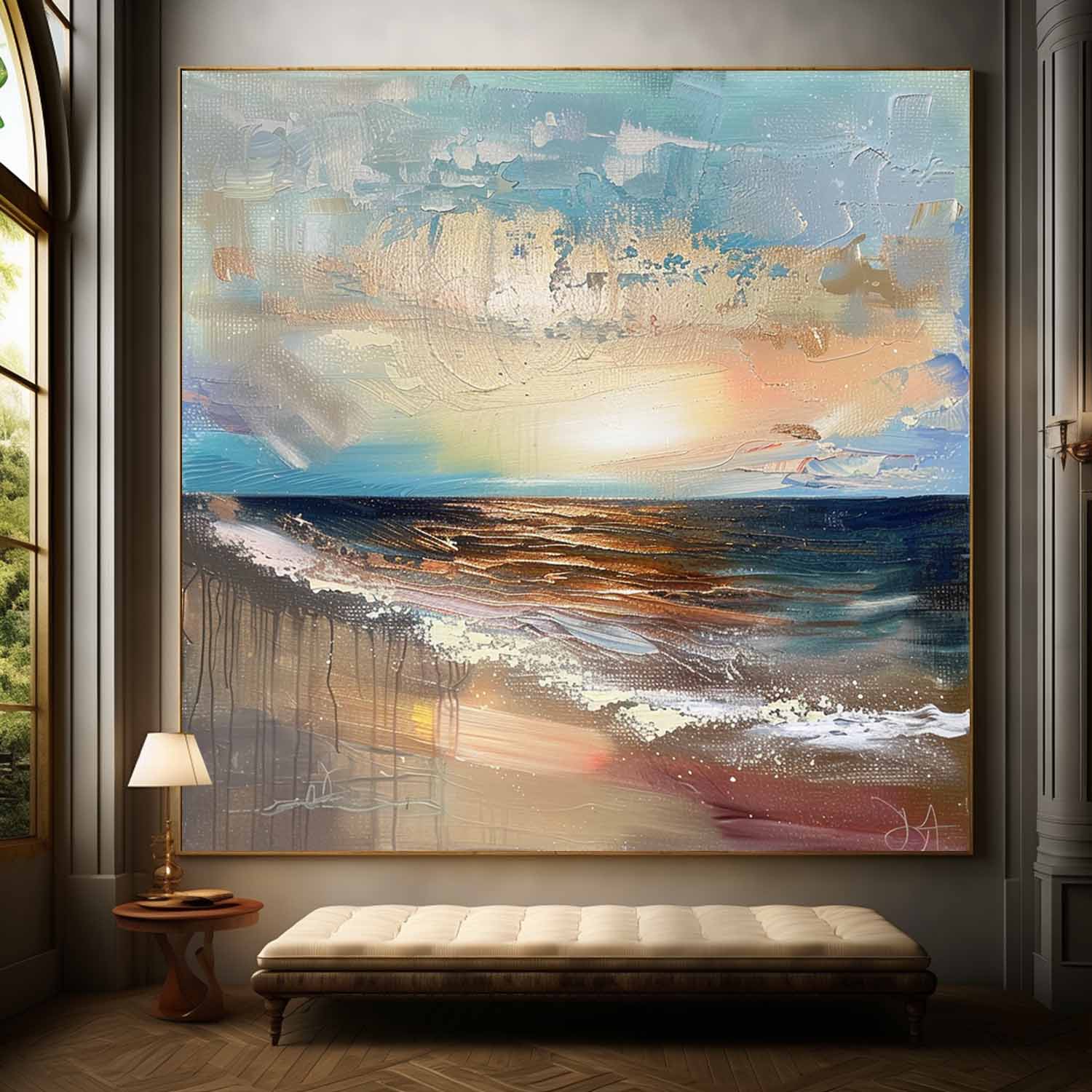 Sunrise Seascape Texture Painting Sunrise Landscape Abstract Canvas Texture Wall Art Decor