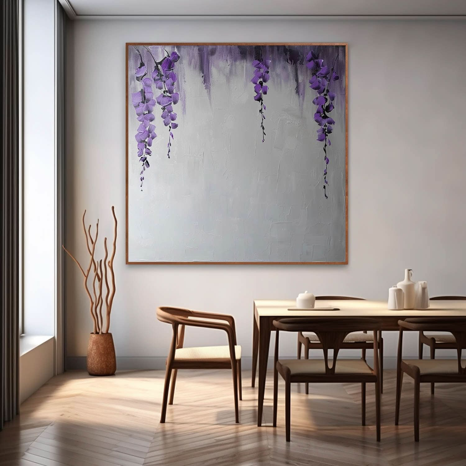 Wisteria Flower Oil Painting for Sale Purple Flowers Textured Canvas Art Purple and Gray Flower Wall Art Decor