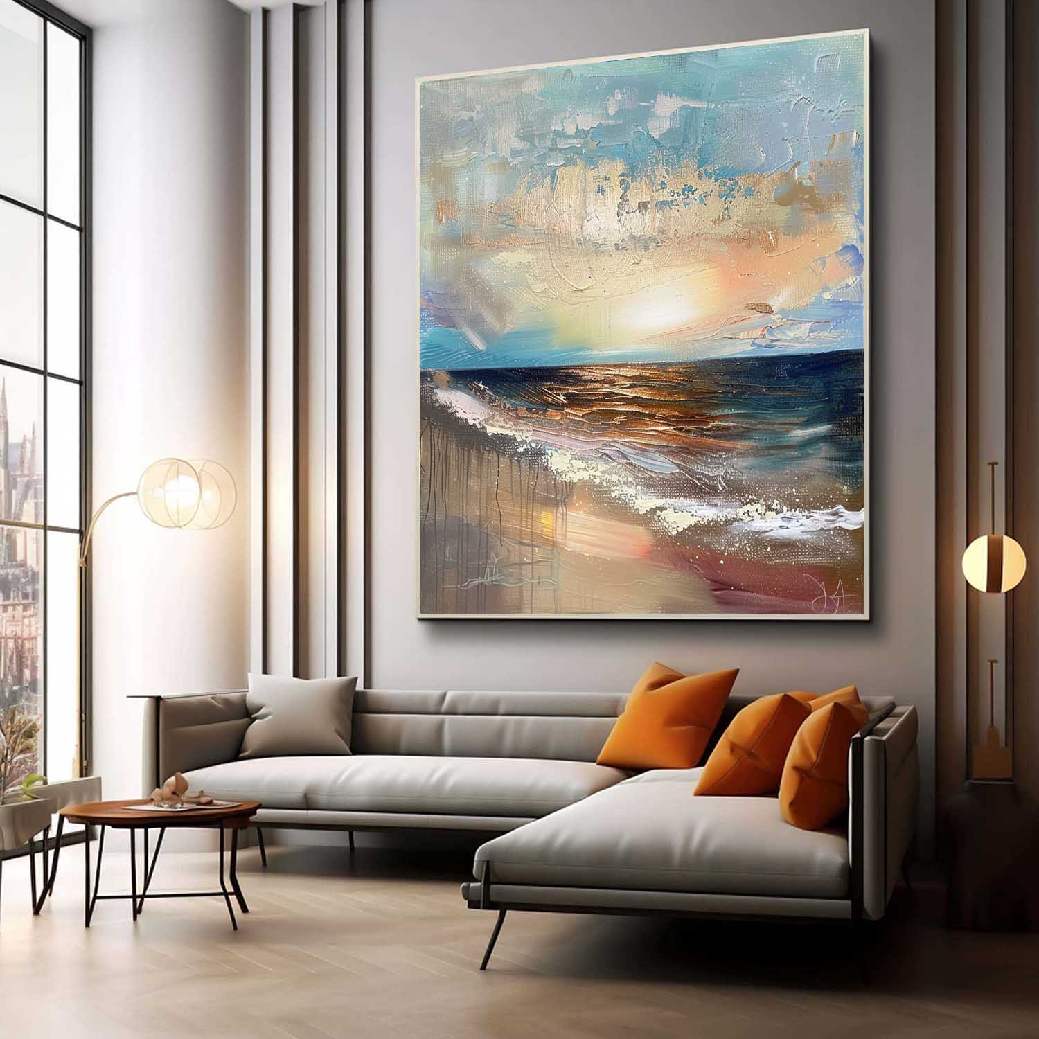 Sunrise Seascape Texture Painting Sunrise Landscape Abstract Canvas Texture Wall Art Decor