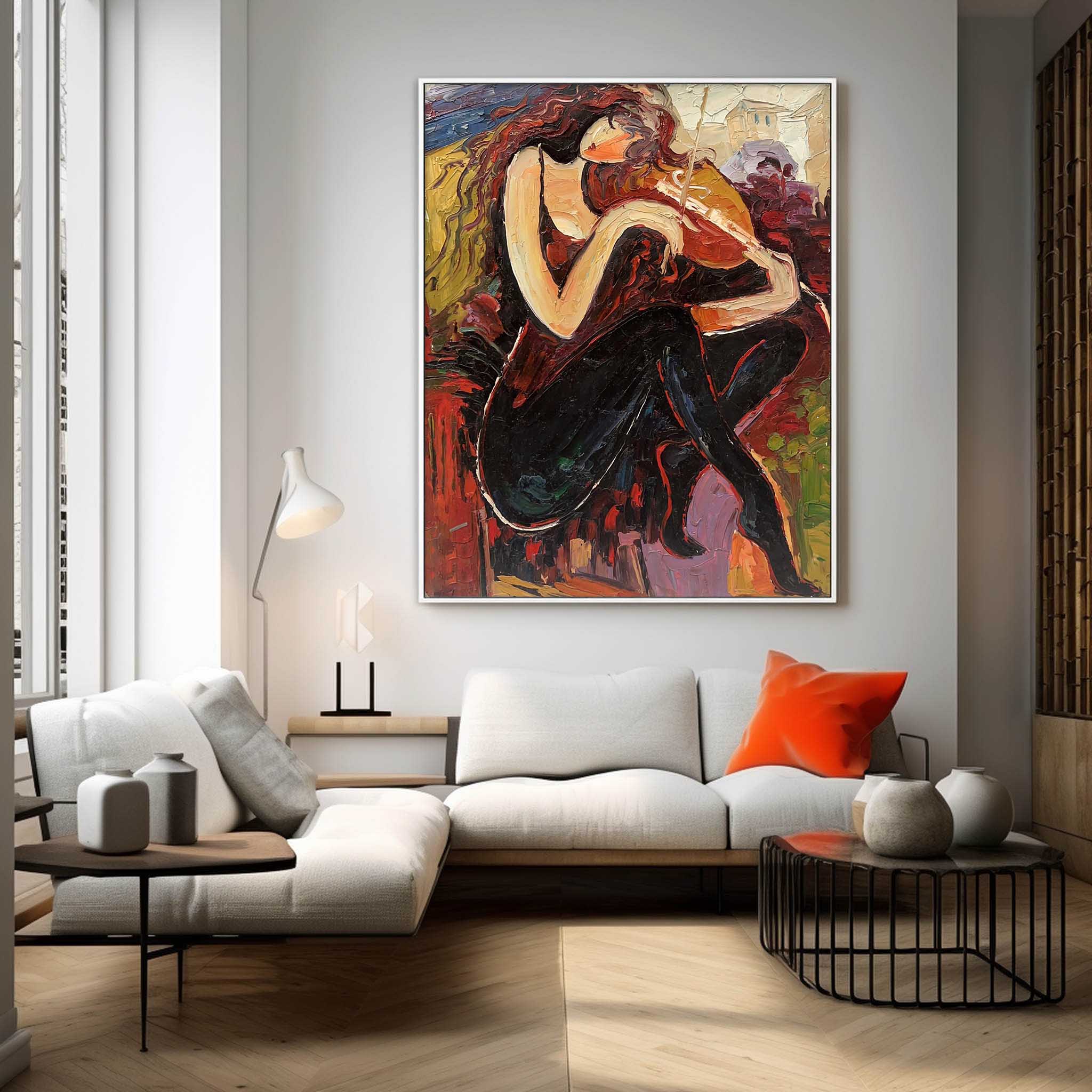 Violin Girl Oil Painting Music Room Wall Art Living Room Wall Hanging Painting Violin Girl Canvas Art