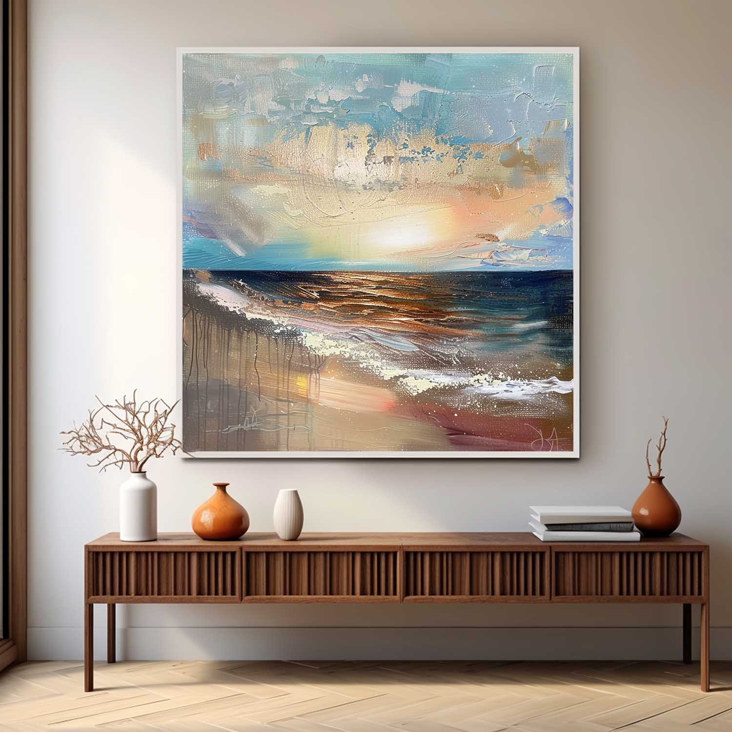 Sunrise Seascape Texture Painting Sunrise Landscape Abstract Canvas Texture Wall Art Decor