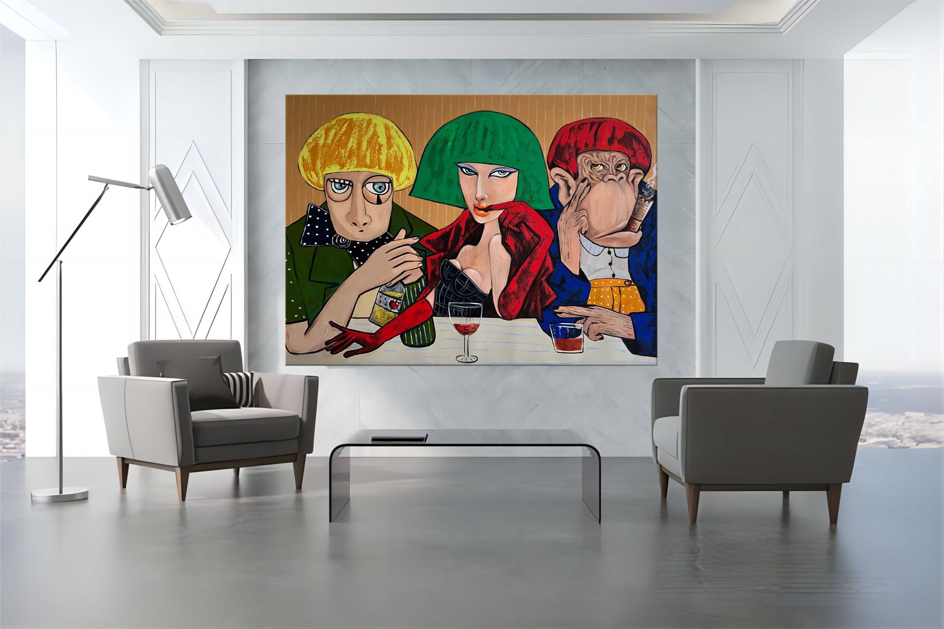 Pop Art Portrait Painting of Three People on Canvas Pop Art Portrait Painting of Three People