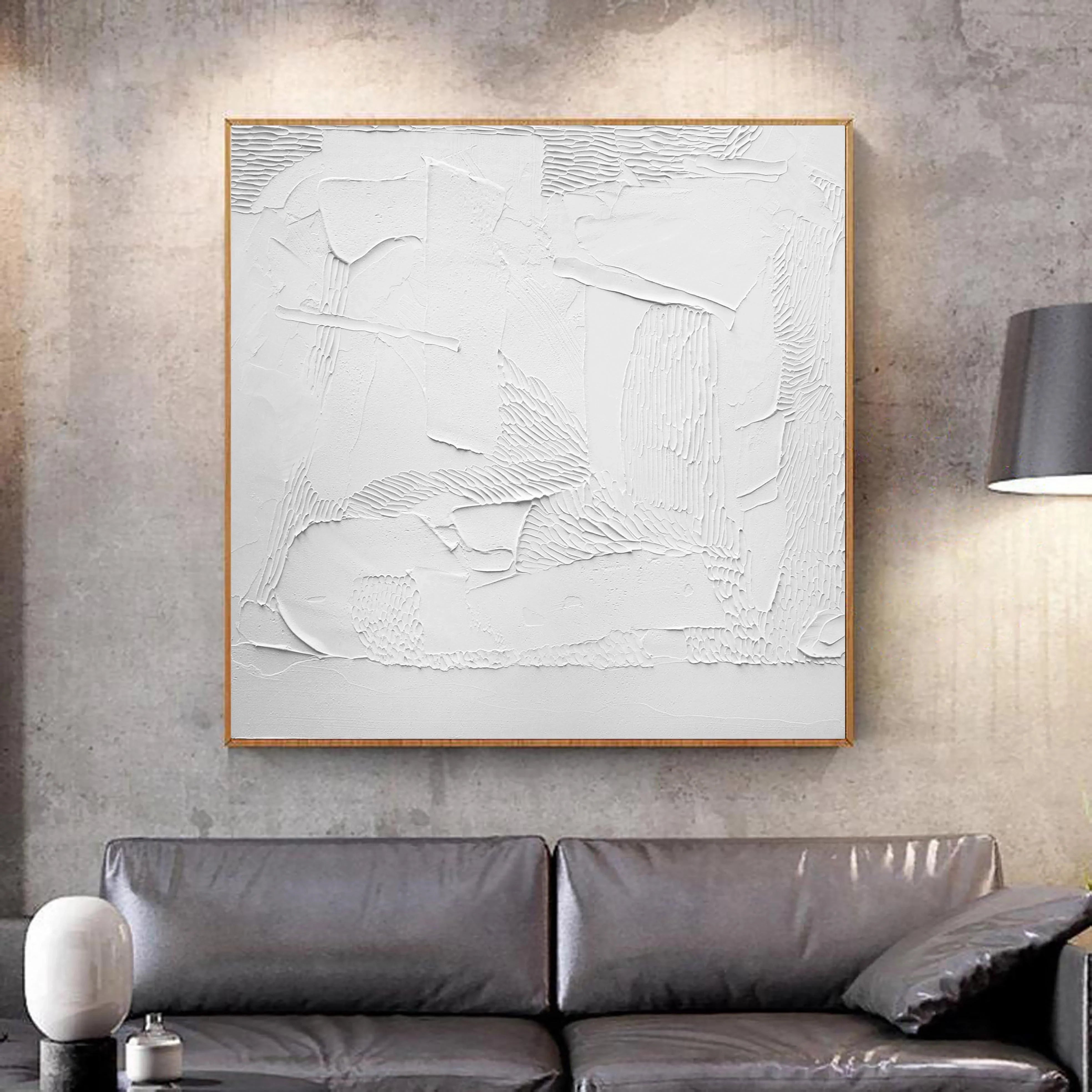 White Plaster 3D Textured Minimalist Big Painting on Canvas Wall Decor