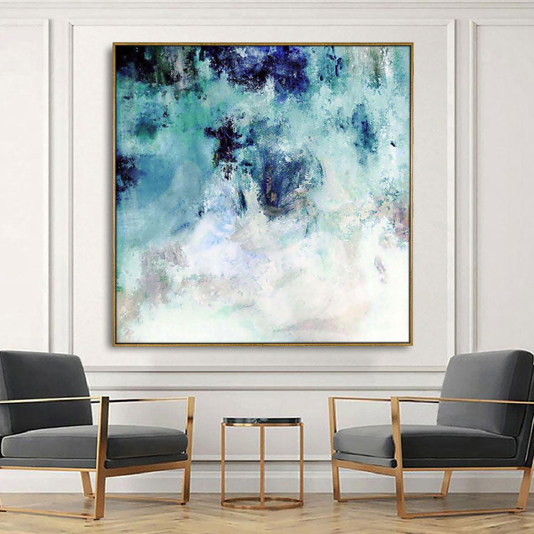 Large Canvas Art Original Dark Blue And White Art  light Blue Canvas Acrylic Abstract Texture Art | Into the Misty Mountains