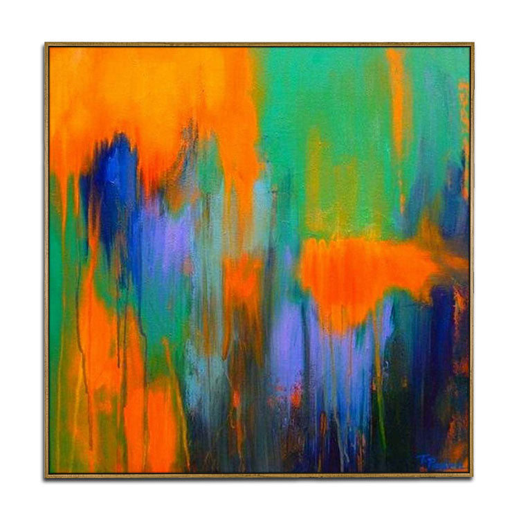 Large Acrylic Painting Abstract Painting Orange Painting Green Painting Contemporary Art Texture | Burn