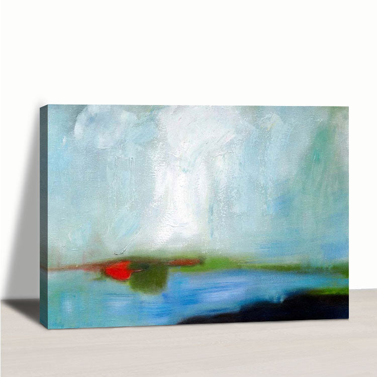 Abstract Canvas Wall Art,Original Blue and Green Abstract Painting | Spots of green on the lake