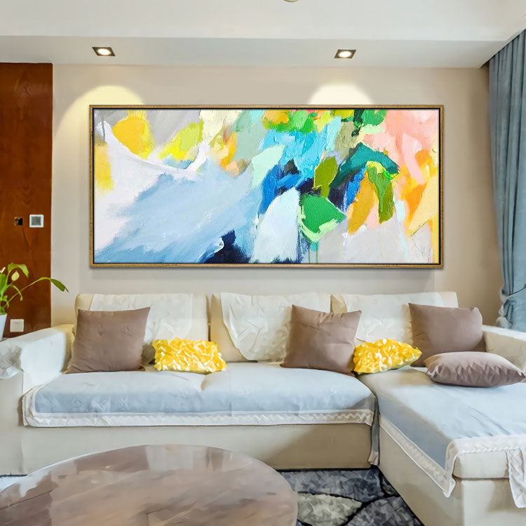 Hand Painted Oil Painting Large Oil Painting Canvas Living Room Abstract Oil Painting Living Room Light Blue Abstract Art Green Painting  | Make a living