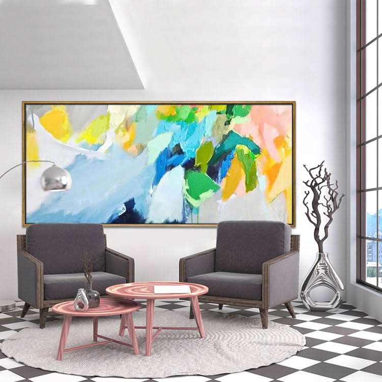 Hand Painted Oil Painting Large Oil Painting Canvas Living Room Abstract Oil Painting Living Room Light Blue Abstract Art Green Painting  | Make a living