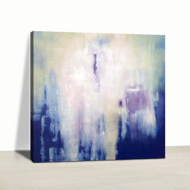 Dark Blue Painting White Abstract Painting Contemporary Art Acrylic Paint Canvas | Cloud that falls in weightlessness