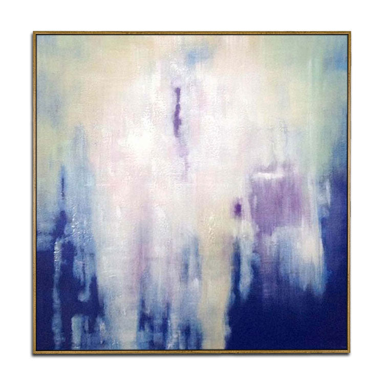 Dark Blue Painting White Abstract Painting Contemporary Art Acrylic Paint Canvas | Cloud that falls in weightlessness