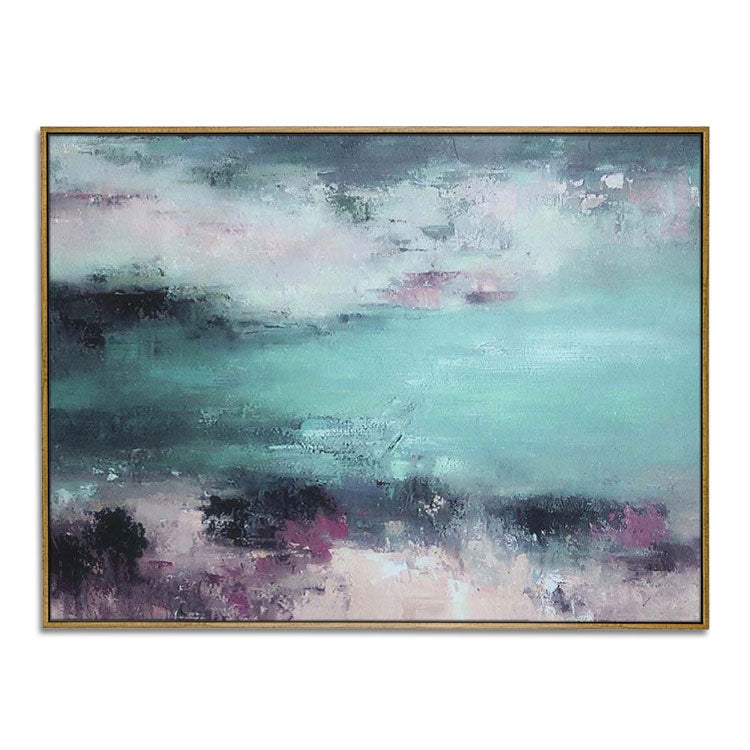 Original Contemporary Beach Seascape Oil Painting Green Coastal Wall Art