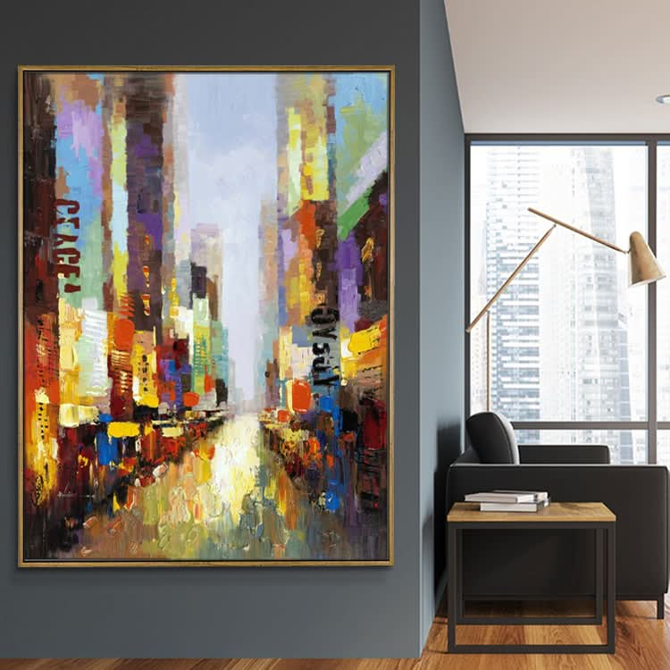 Night In City- Handmade Abstract Street Canvas Wall Art City Painting