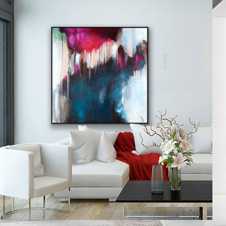 Handmade Canvas Oil Painting Red Painting Deep Blue Painting Black Art Canvas Modern Paintings Large | Shocking by the sight