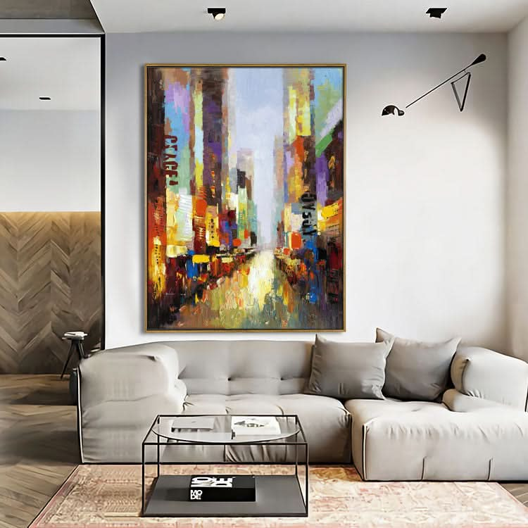 Night In City- Handmade Abstract Street Canvas Wall Art City Painting