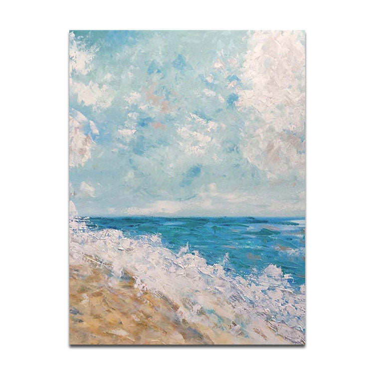 The Waves Dashed Against The Shore - Handmade Beach Wall Art Sea Oil Painting on Canvas