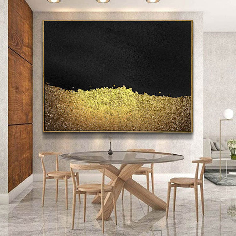 Abstract canvas art, Gold and Black Wall Art | Shining gold