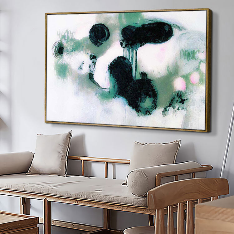 Large Black, Green, and White Abstract Painting | Flight