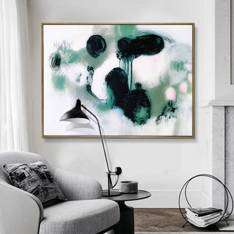 Large Black, Green, and White Abstract Painting | Flight