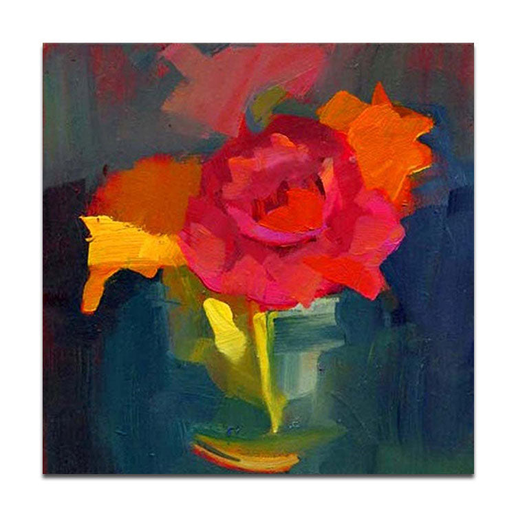 Oil Painting Handmade Oil Painting Original Modern Paintings Large Canvas Wall Art Red Green Wall Art Painting | Vase with Flowers