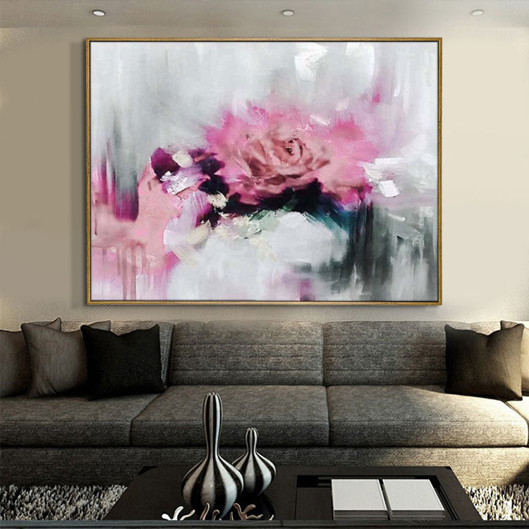 Forgotten Love - Hand Painted Pink Flower Oil Painting Modern Abstract Wall Art