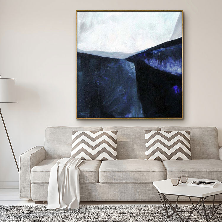 Modern Paintings Large Hand Painted Oil Painting Extra Large Painting Modern Blue Painting White Painting Black Art Canvas | The valley in the moonlight