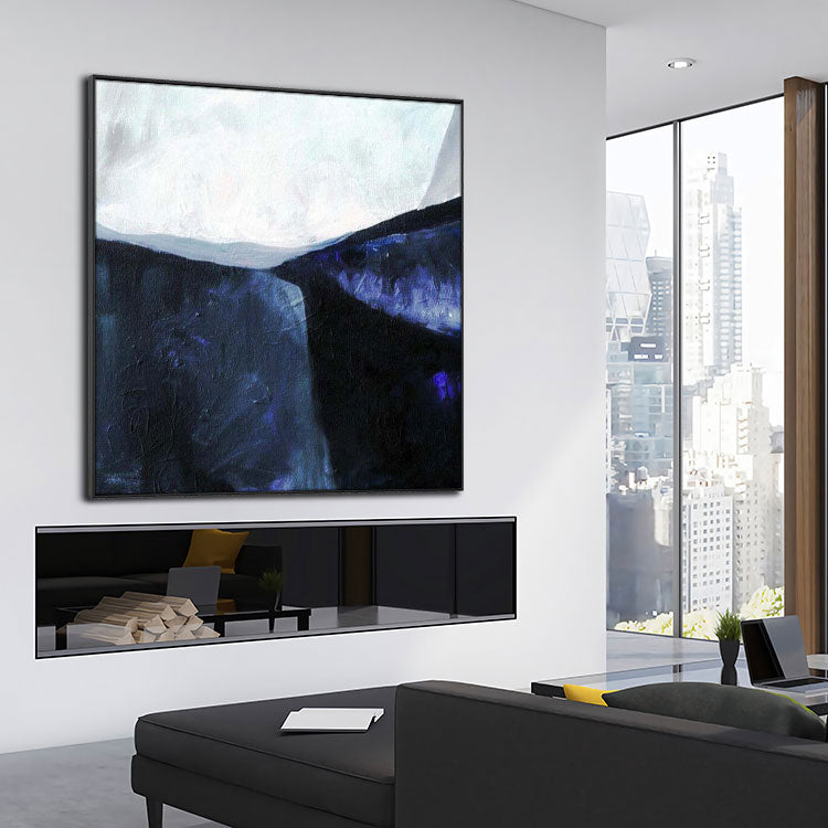 Modern Paintings Large Hand Painted Oil Painting Extra Large Painting Modern Blue Painting White Painting Black Art Canvas | The valley in the moonlight