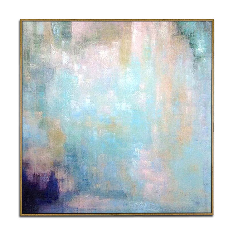 Light Blue Abstract Art Green Painting Living Room Painting Handmade Large Modern Painting | Peaceful mountain village