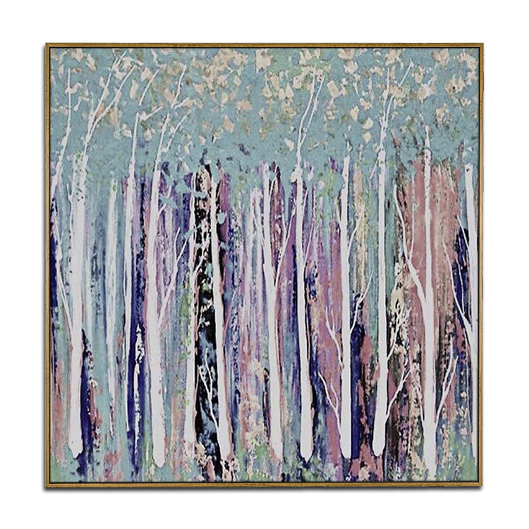 Hand Painted Forest Tree Painting Purple Modern Abstract Wall Art