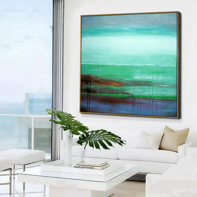 Handmade Canvas Painting Original Painting On Canvas Modern Paintings Large Oil Painting Modern Green And Blue Painting | Wetland landscape