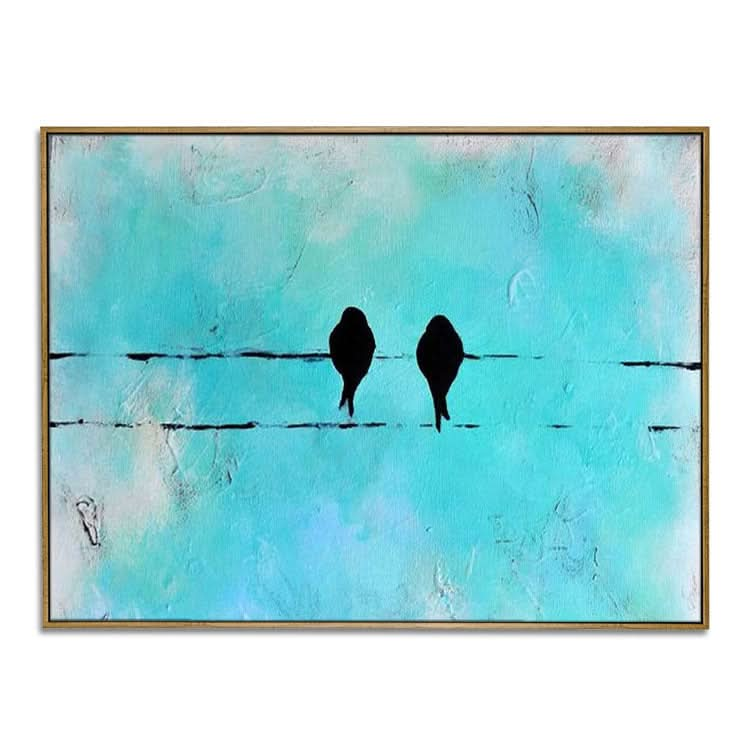 Loving Together - Hand Painted Bird Oil Painting Teal Modern Animal Wall Art