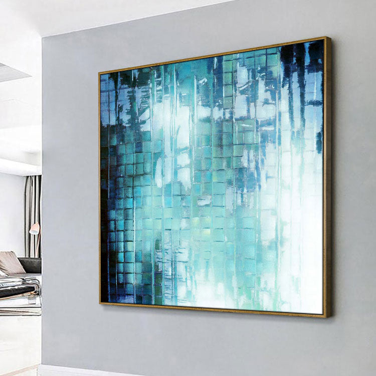 Large Size Teal Abstract Oil Painting Original Contemporary Wall Art For Living Room | Time and Space