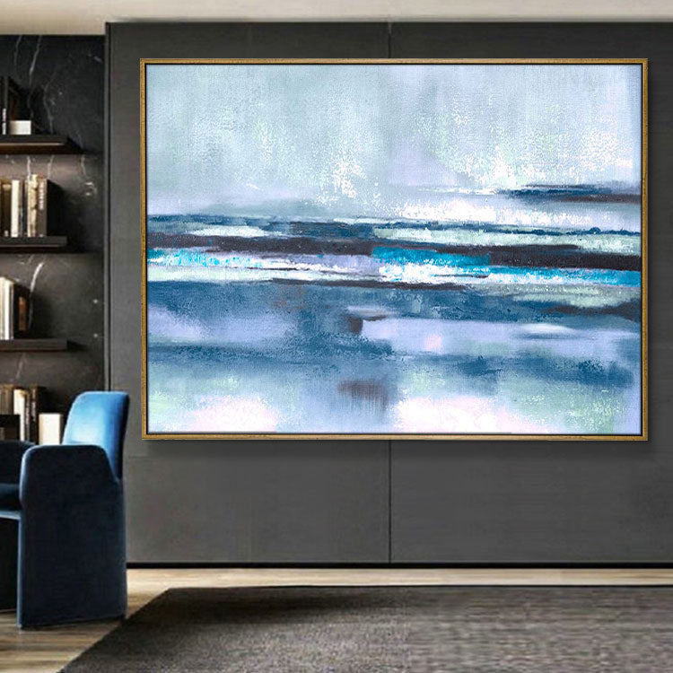 After The Rain - Hand Painted Blue Beach Wall Art Abstract Seascape Oil Painting