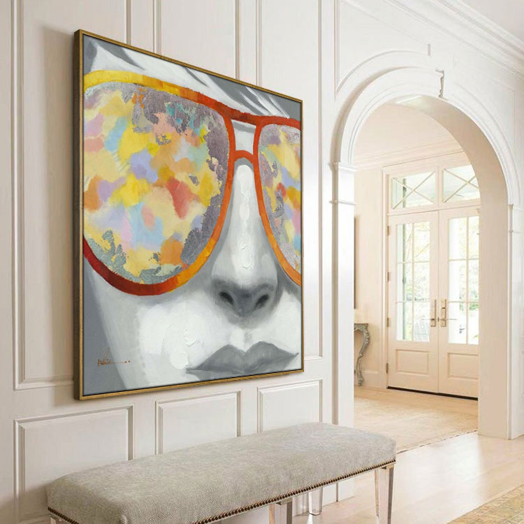 Hand-painted original abstract girl oil painting original girl painting | The girl with glasses