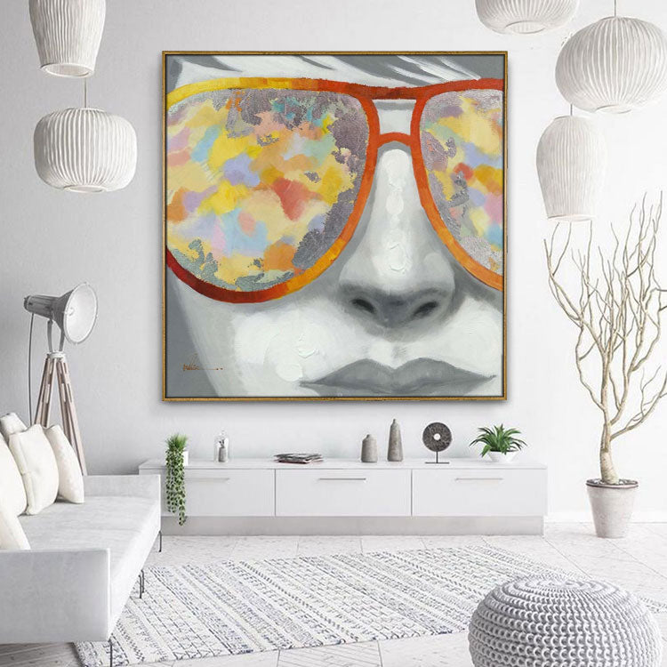 Hand-painted original abstract girl oil painting original girl painting | The girl with glasses