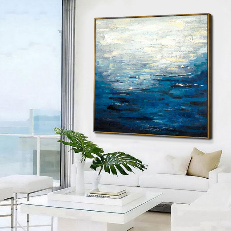 Oil Painting Hand Painted Original Art Painting Big Size Painting Deep Blue Gold Painting Contemporary Art | The break of dawn