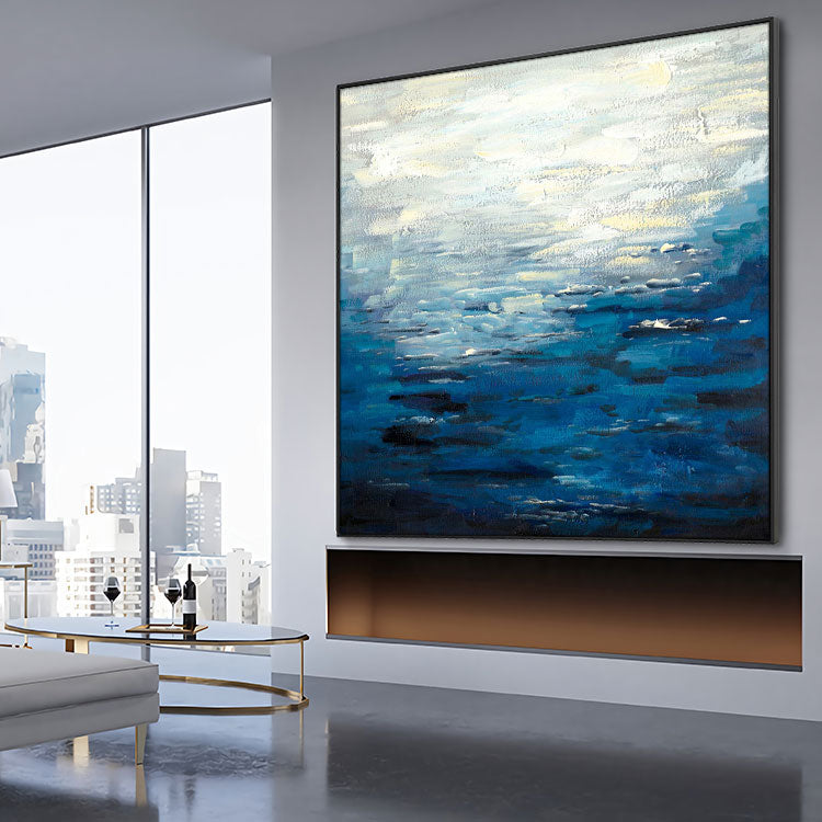 Oil Painting Hand Painted Original Art Painting Big Size Painting Deep Blue Gold Painting Contemporary Art | The break of dawn