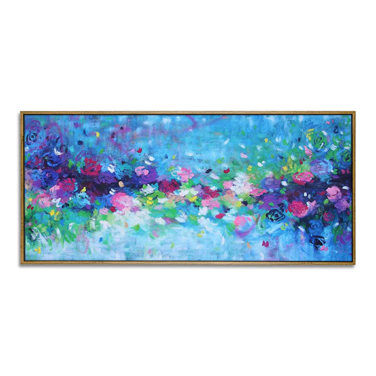 Extra Large Abstract Oil Painting Living Room Blue Painting Green Painting White Art Canvas | Fallen flowers