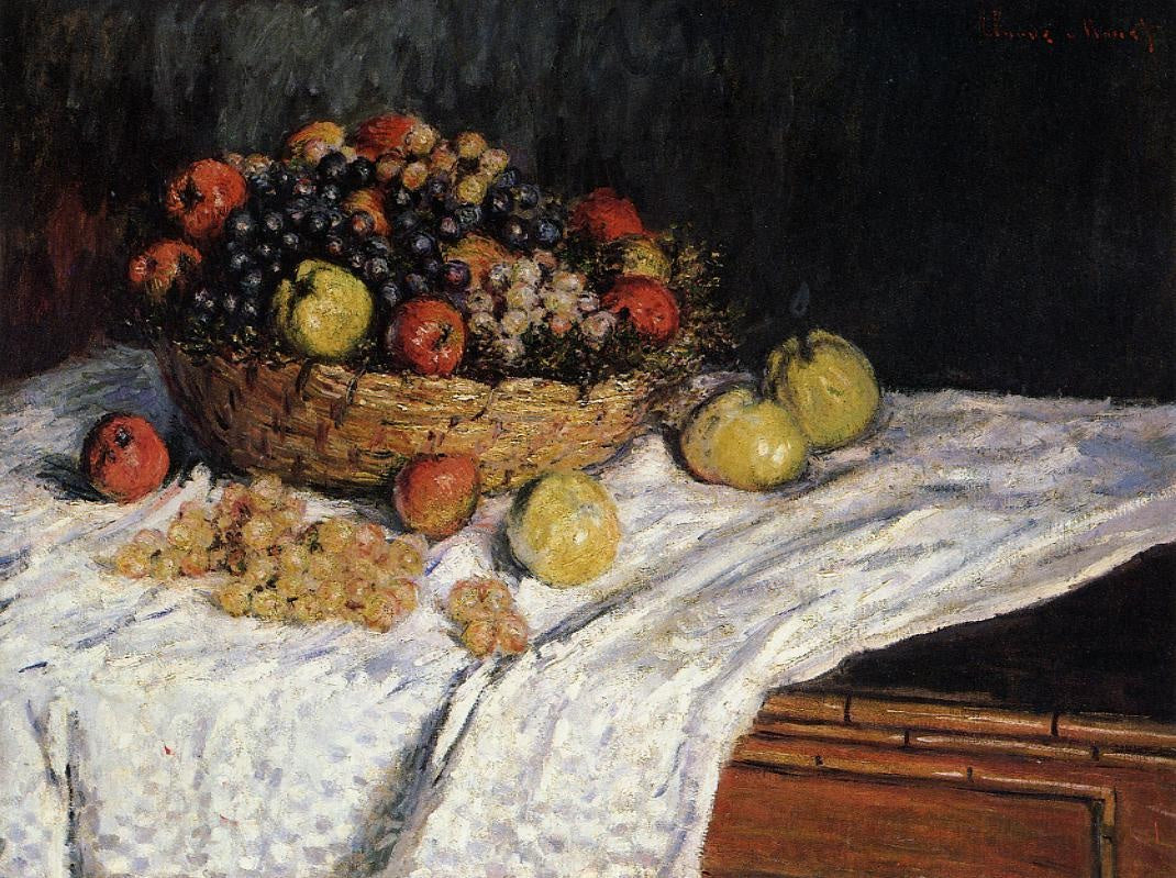 Fruit Basket with Apples and Grapes