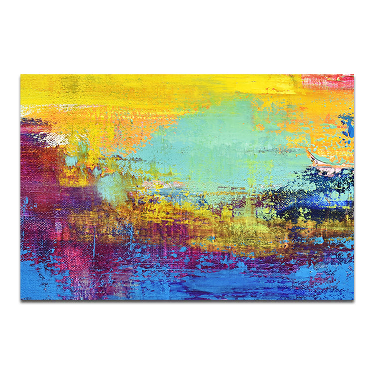 Abstract Art in Turquoise, Gold and Light Blue | Sunset - Handmade Abstract Art Print Canvas Sunset Painting